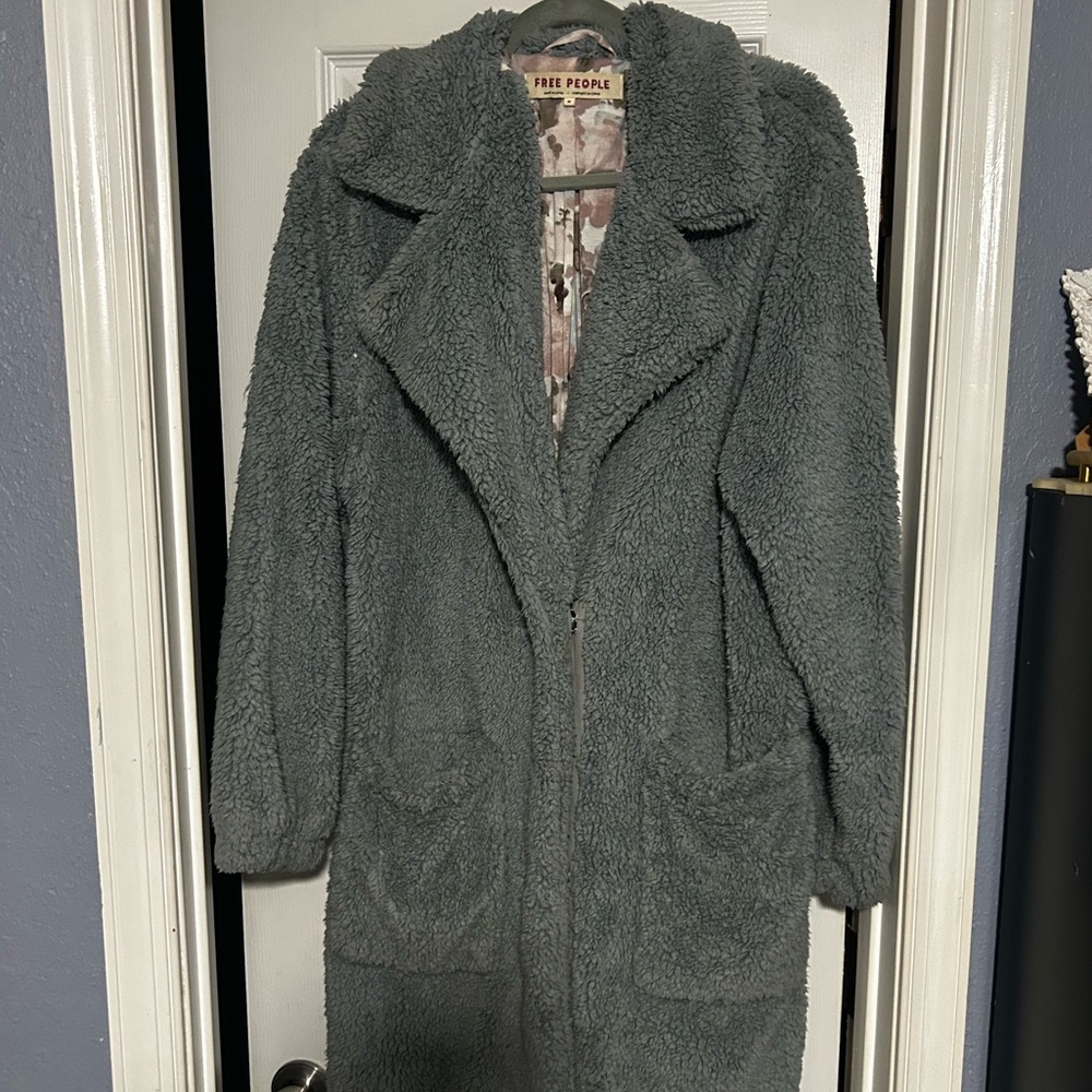 Free People Gray and Pink Sherpa Jacket